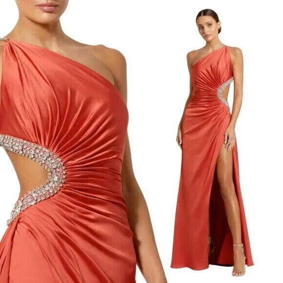NWT | Mac Duggal 11692 One Shoulder Jewel Embellished Side Cut Out Gown Red 8‎ - Picture 1 of 6